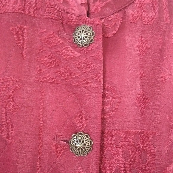 Vintage Patchwork-Look Textured Jacket, Burgundy/Maroon Red, Large - Picture 3 of 9